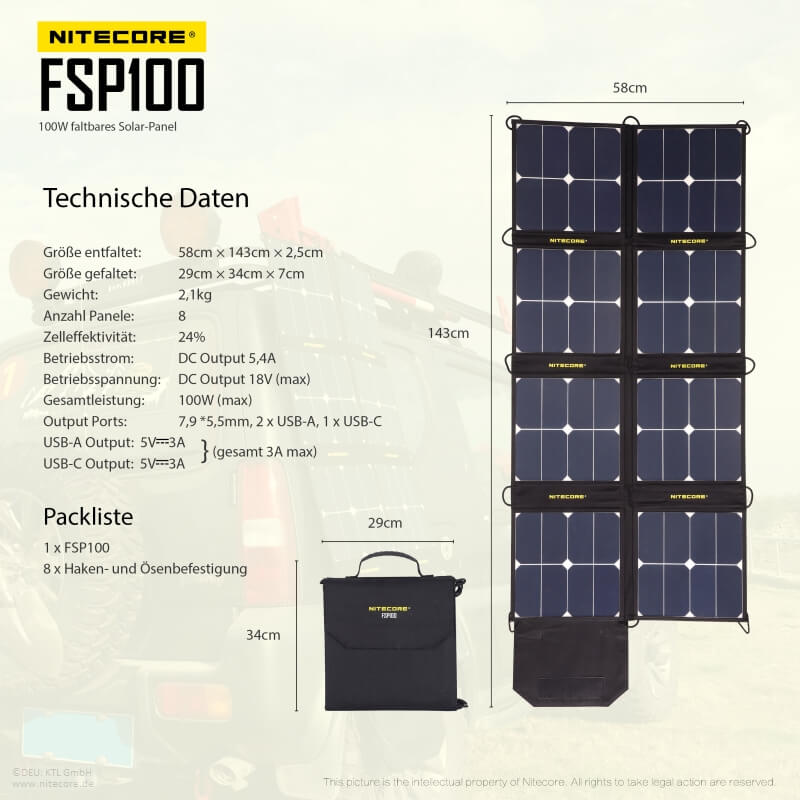 Nitecore FSP100 - 100 W Solarpanel